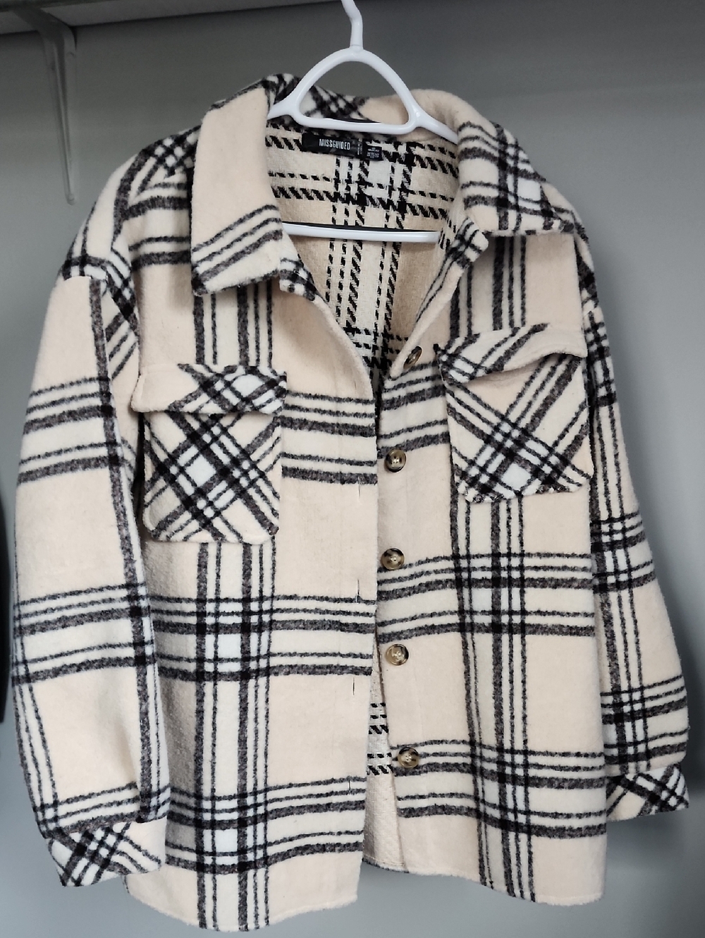 Missguided Black and Cream Checked Shacket US 4